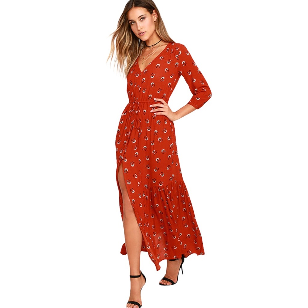 COPY - Lulus Amuse Society Kimia Rust Red Floral Print Maxi Dress